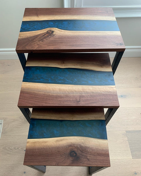 Walnut River Nesting Tables, spread out