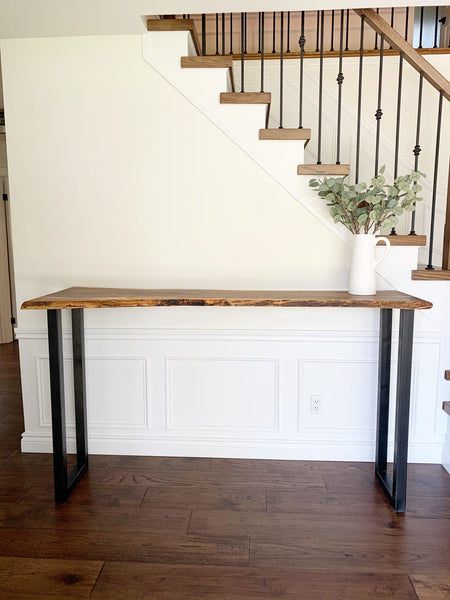Front View, Walnut Live Edge Sofa Bar Table