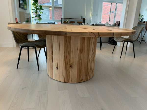Solid Hardwood Round Table with a Barrel Base