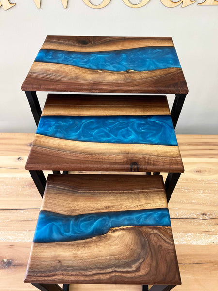 Nesting Table; Open; Blue Epoxy