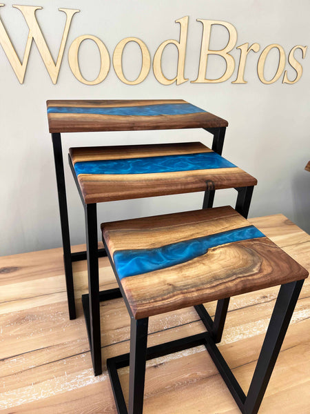 Nesting Table; Open; Blue Epoxy