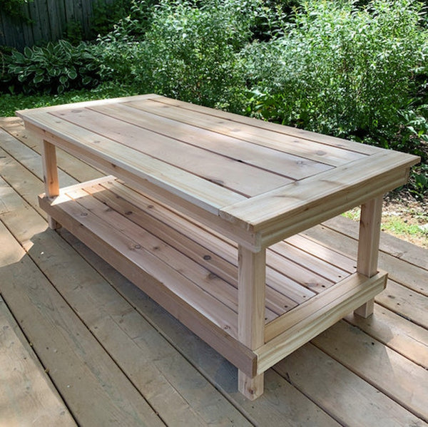 Outdoor Cedar Coffee Table on Garden Deck