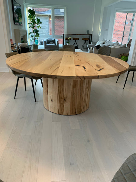 Solid Hardwood Round Table with a Barrel Base