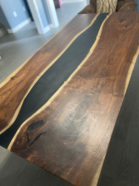Walnut River Table, Black Epoxy