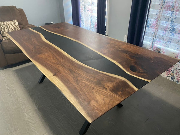 Walnut River Table, Black Epoxy