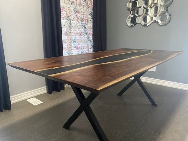 Walnut River Table, Black Epoxy