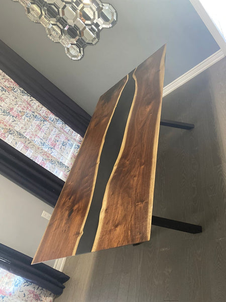 Walnut River Table, Black Epoxy