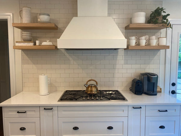 Handcrafted Solid White Oak Floating Shelves with Steel Wall Mounting Brackets