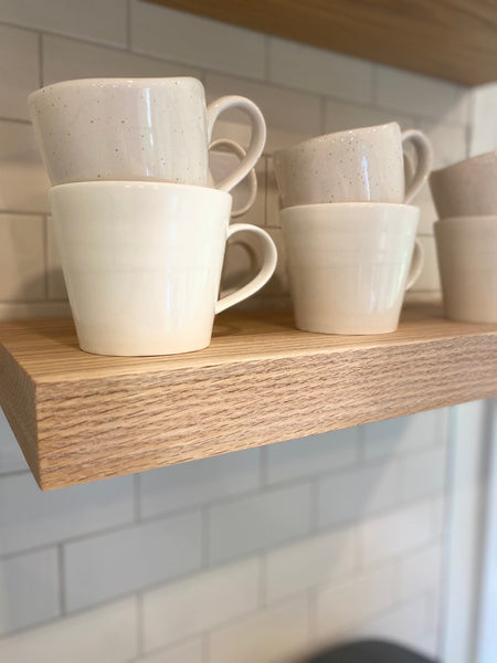 Handcrafted Solid White Oak Floating Shelves with Steel Wall Mounting Brackets