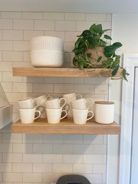Handcrafted Solid White Oak Floating Shelves with Steel Wall Mounting Brackets