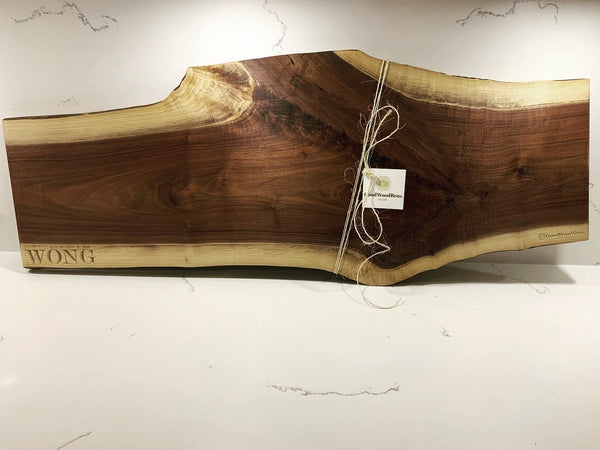 Black Walnut Charcuterie Board with tag, Engraving: Wong