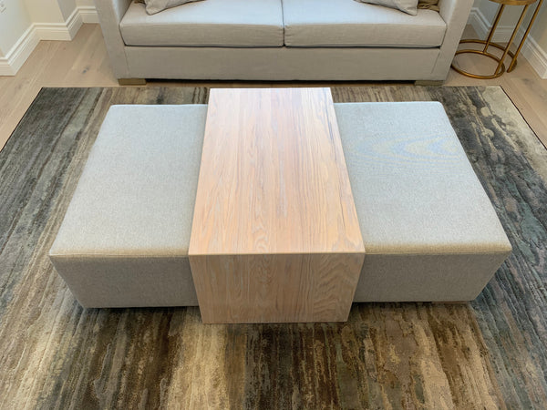 Ottoman with solid Oak coffee table in the middle