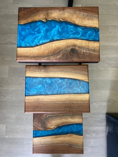 Nested Tables; Blue Epoxy; Spread out