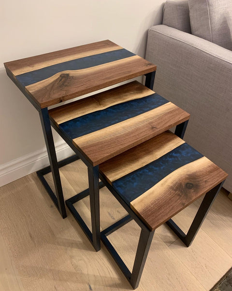 Walnut River Nesting Tables spread out