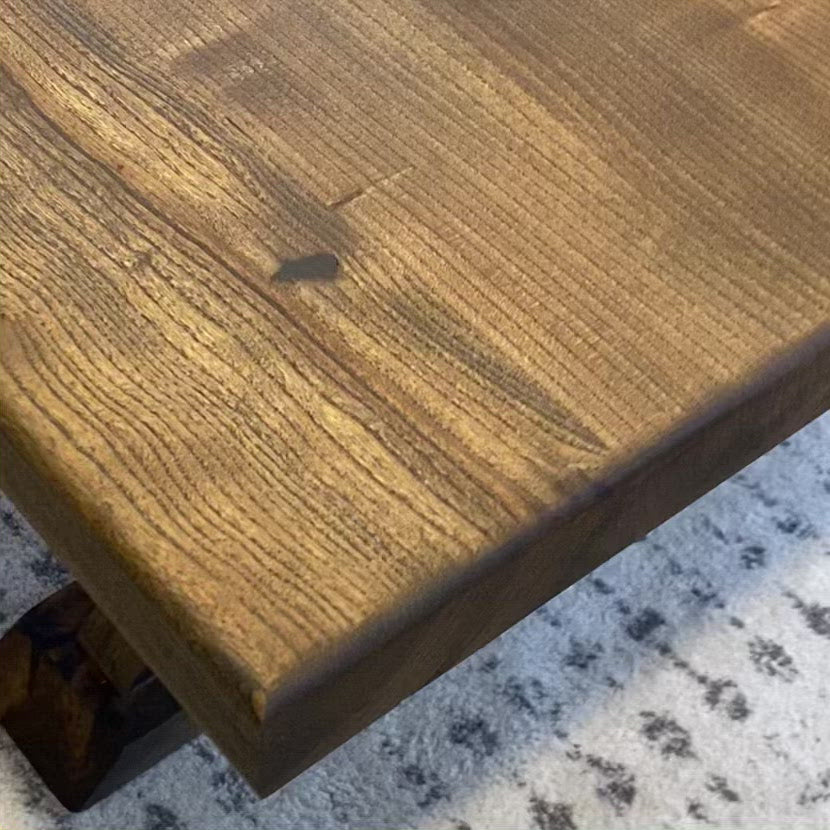 Solid Elm Dining Table with Trestle Legs