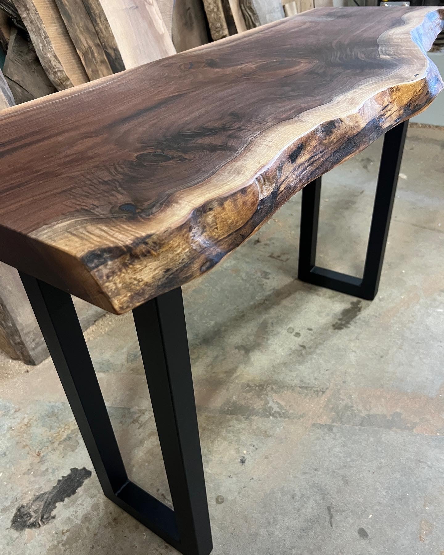 Custom Made Black Walnut Live Edge Sofa Bar Tables