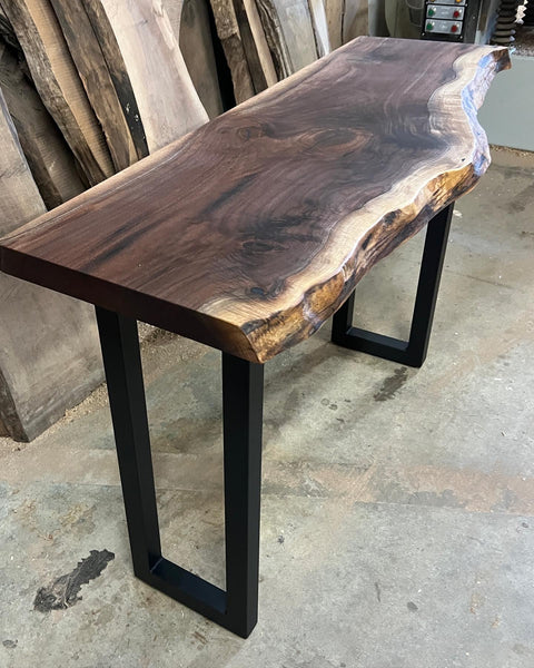 Custom Made Black Walnut Live Edge Sofa Bar Tables