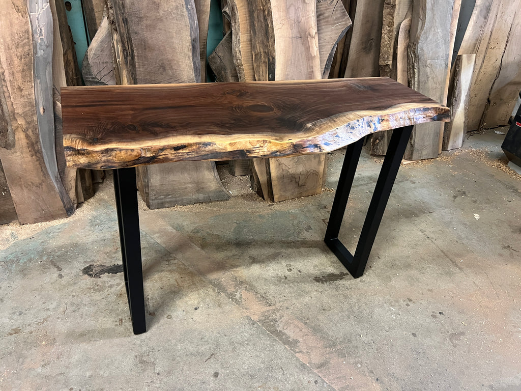 Custom Made Black Walnut Live Edge Sofa Bar Tables