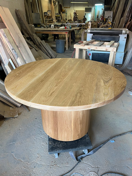 Solid Hardwood Round Table with a Barrel Base