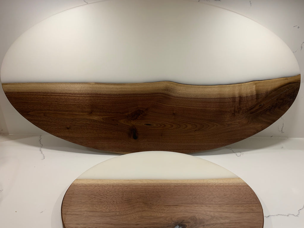 Pair of Walnut Epoxy Oval Charcuterie Board
