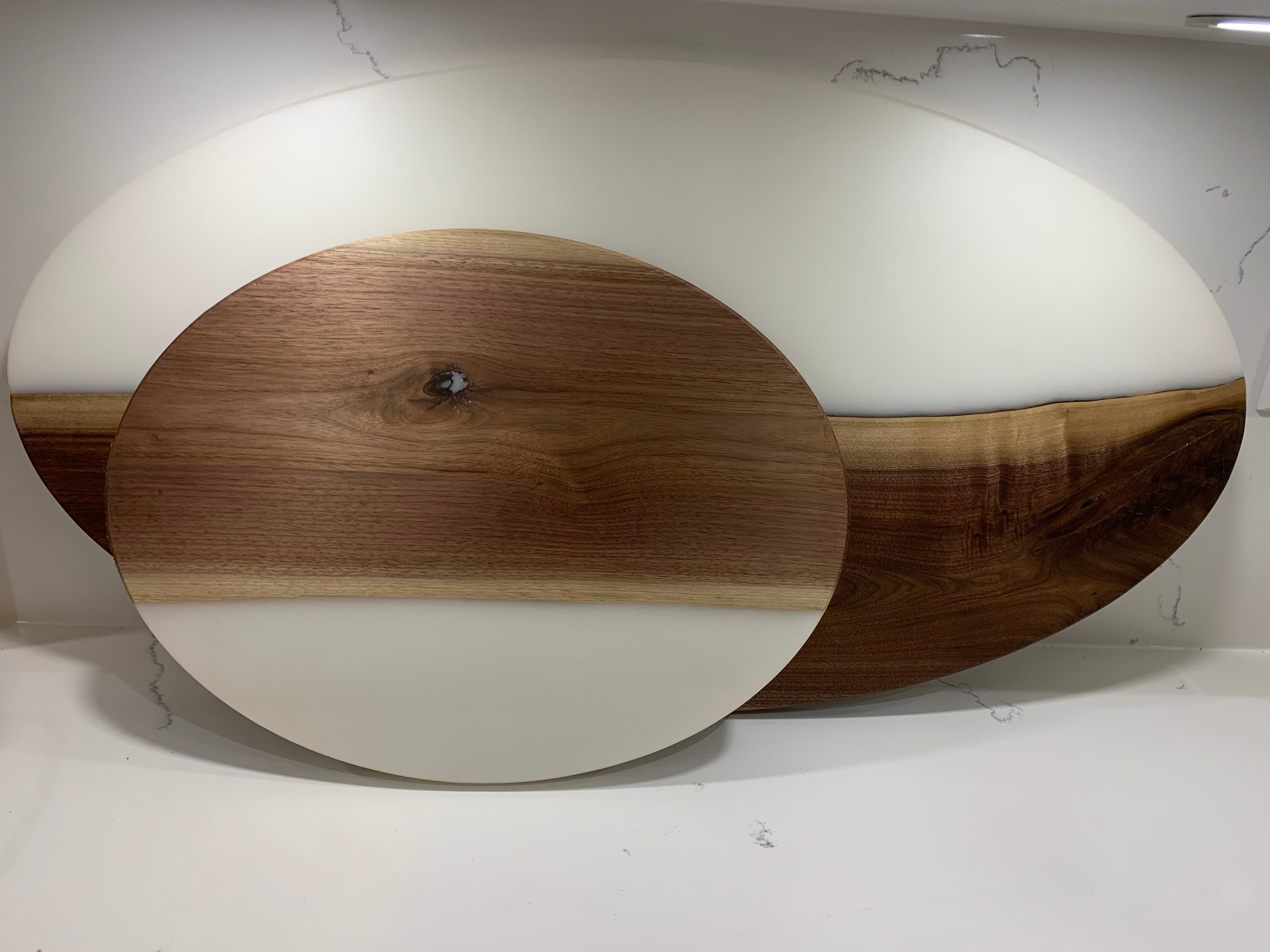 Pair Walnut Epoxy Oval Charcuterie Board