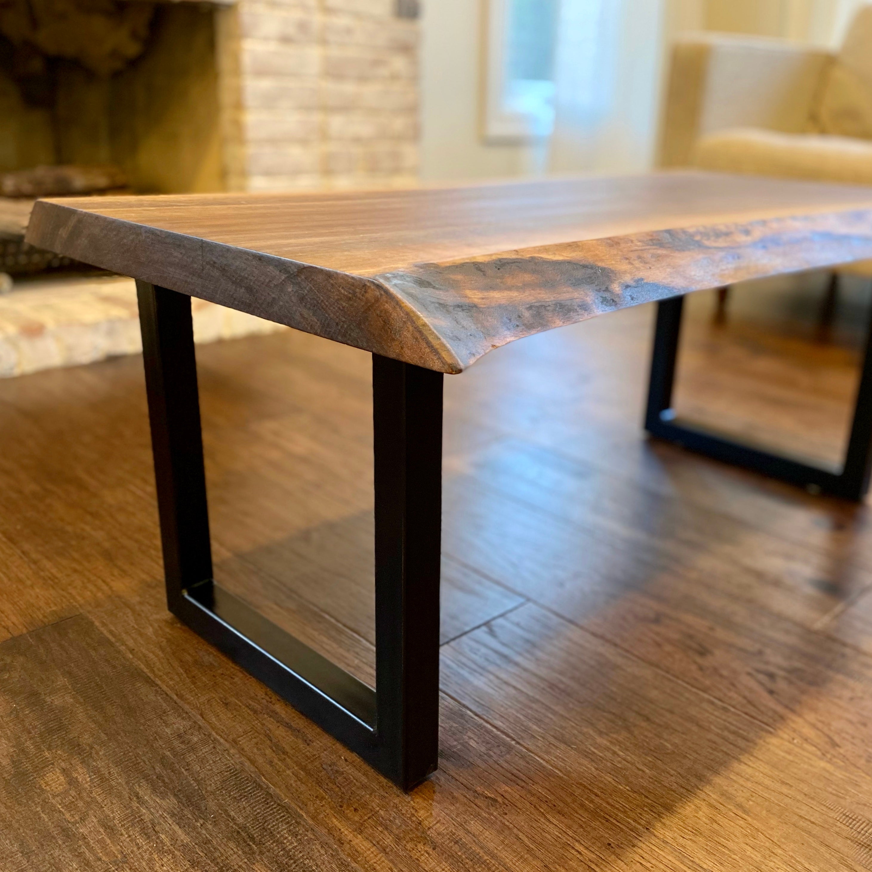 Side View, Live Edge Walnut Coffee Table, Metal Legs