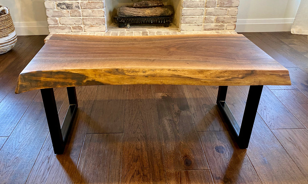Top View, Live Edge Walnut Coffee Table, Metal Legs
