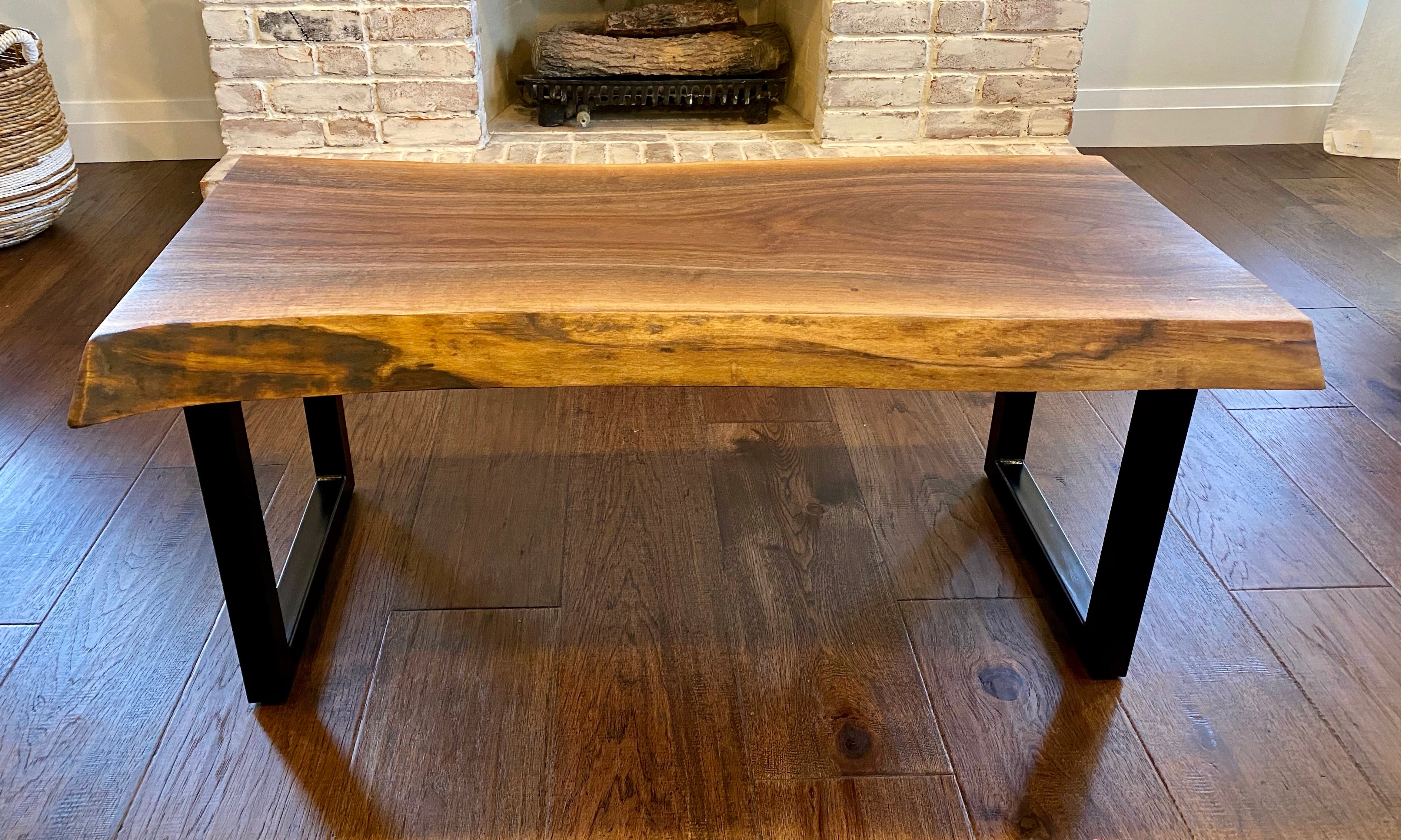 Top View, Live Edge Walnut Coffee Table, Metal Legs