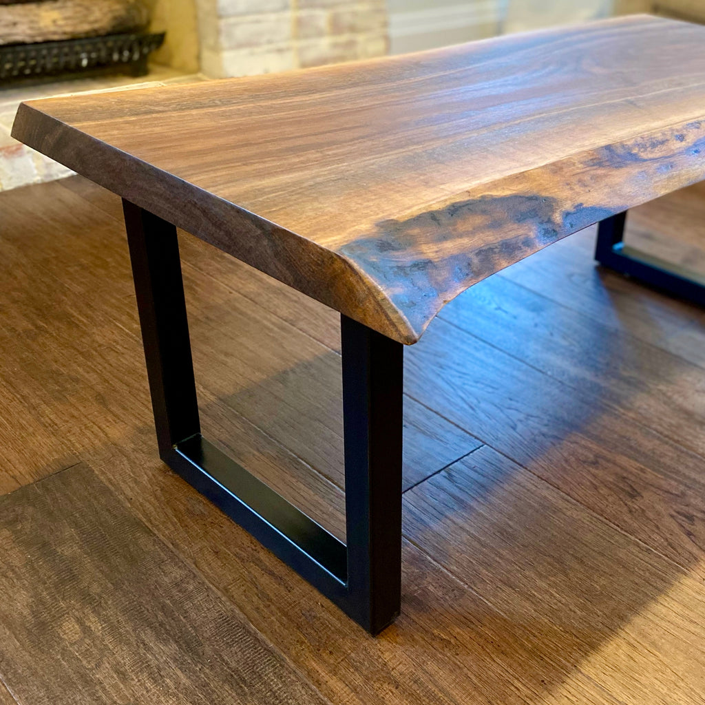 Side View, Live Edge Walnut Coffee Table, Metal Legs