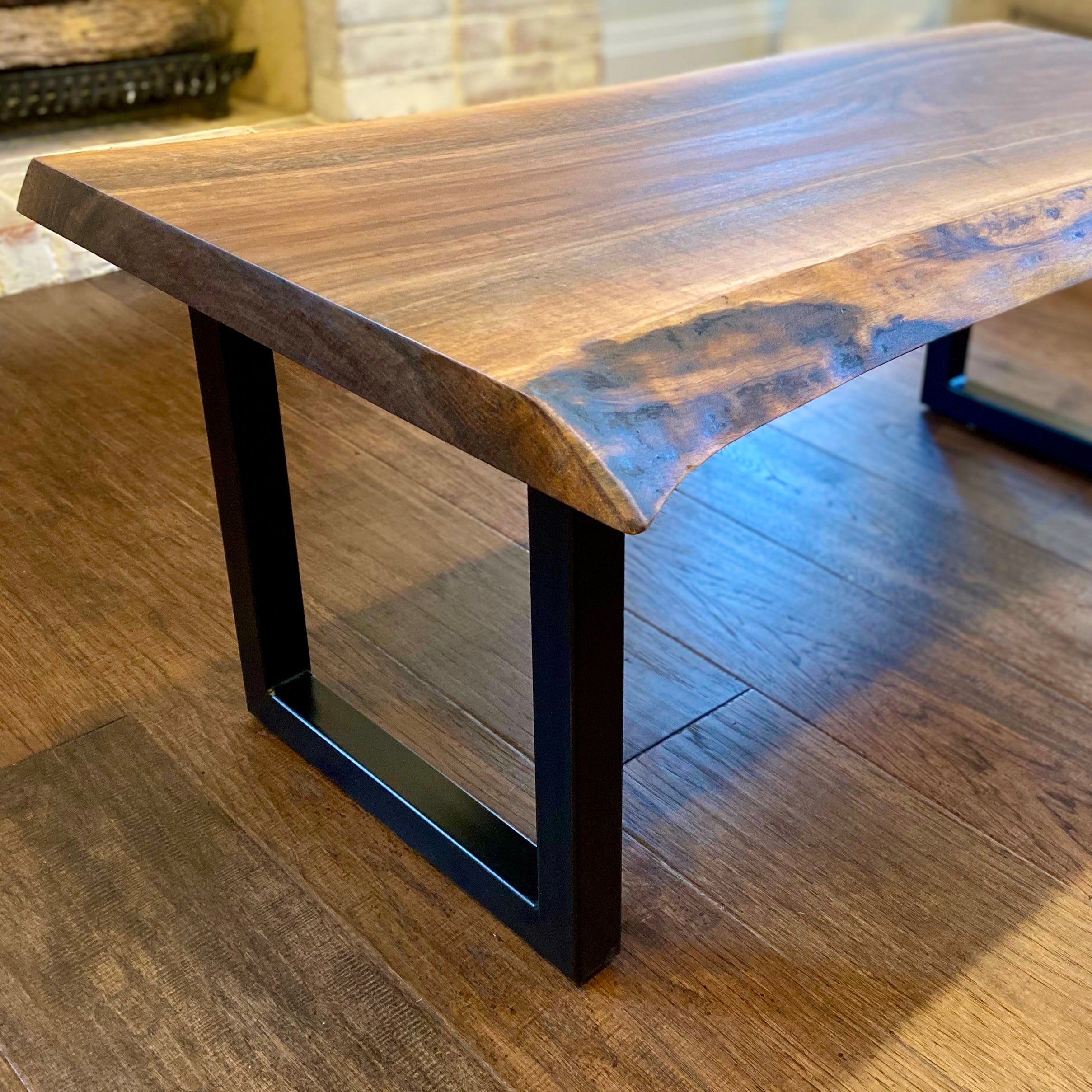 Side View, Live Edge Walnut Coffee Table, Metal Legs