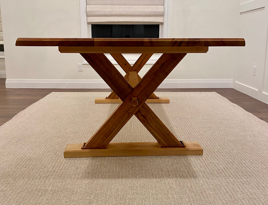 Side View, Live Edge Ambrosia Maple, Dining Table, Wooden Legs, 