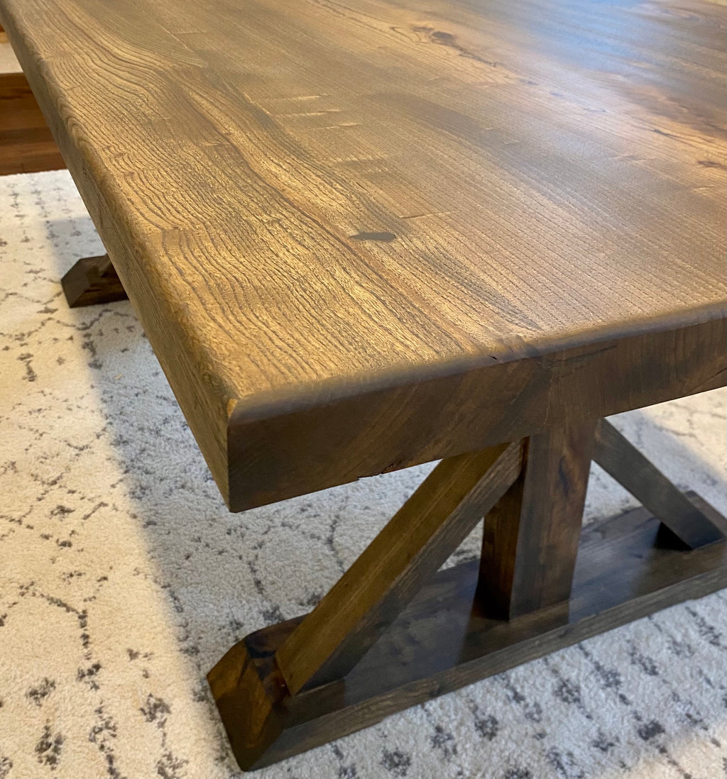 Solid Elm Dining Table with Trestle Legs
