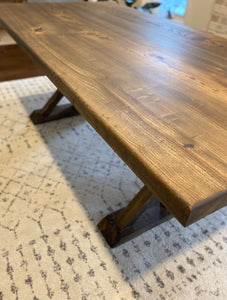 Solid Elm Dining Table with Trestle Legs
