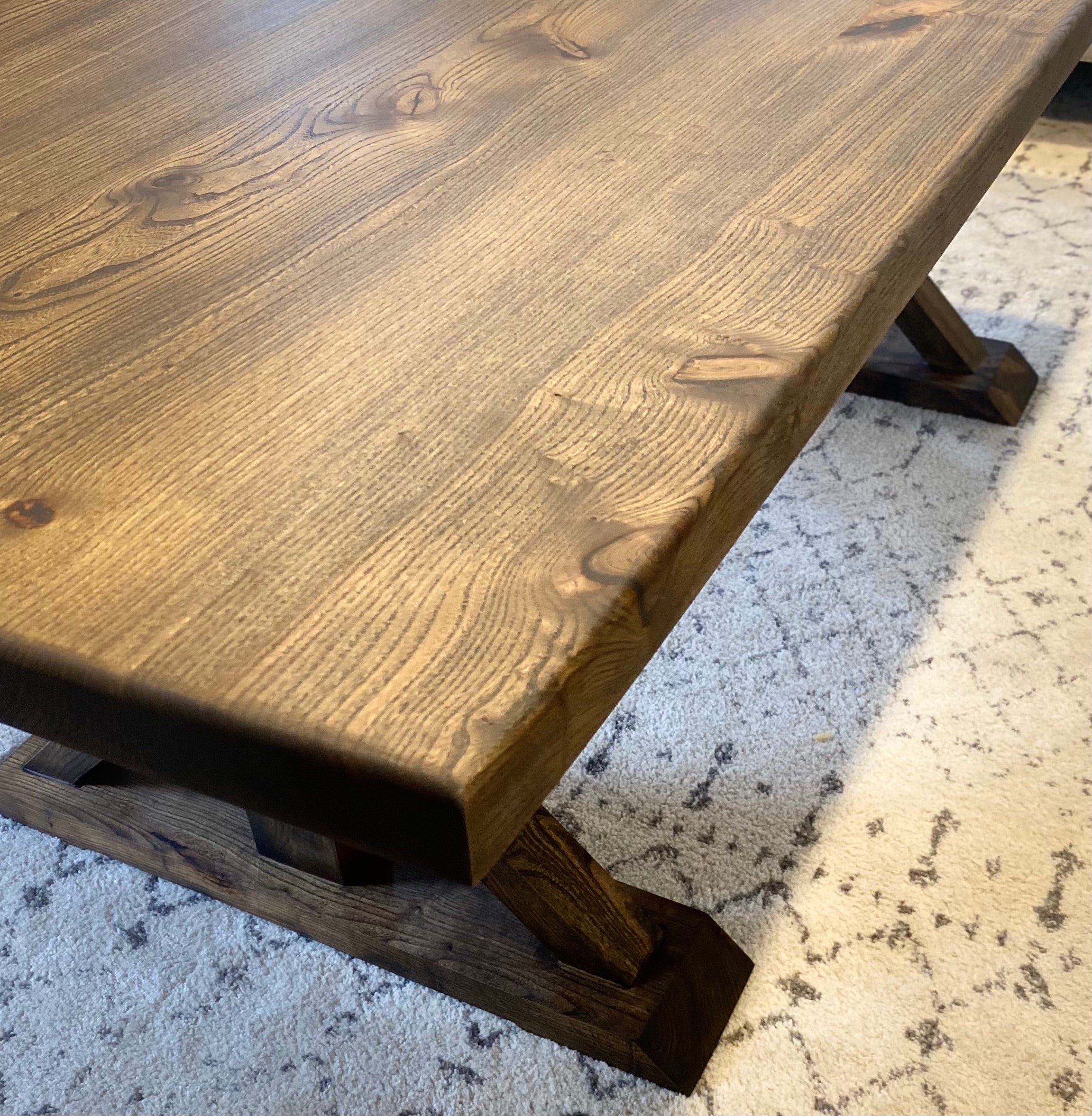 Solid Elm Dining Table with Trestle Legs