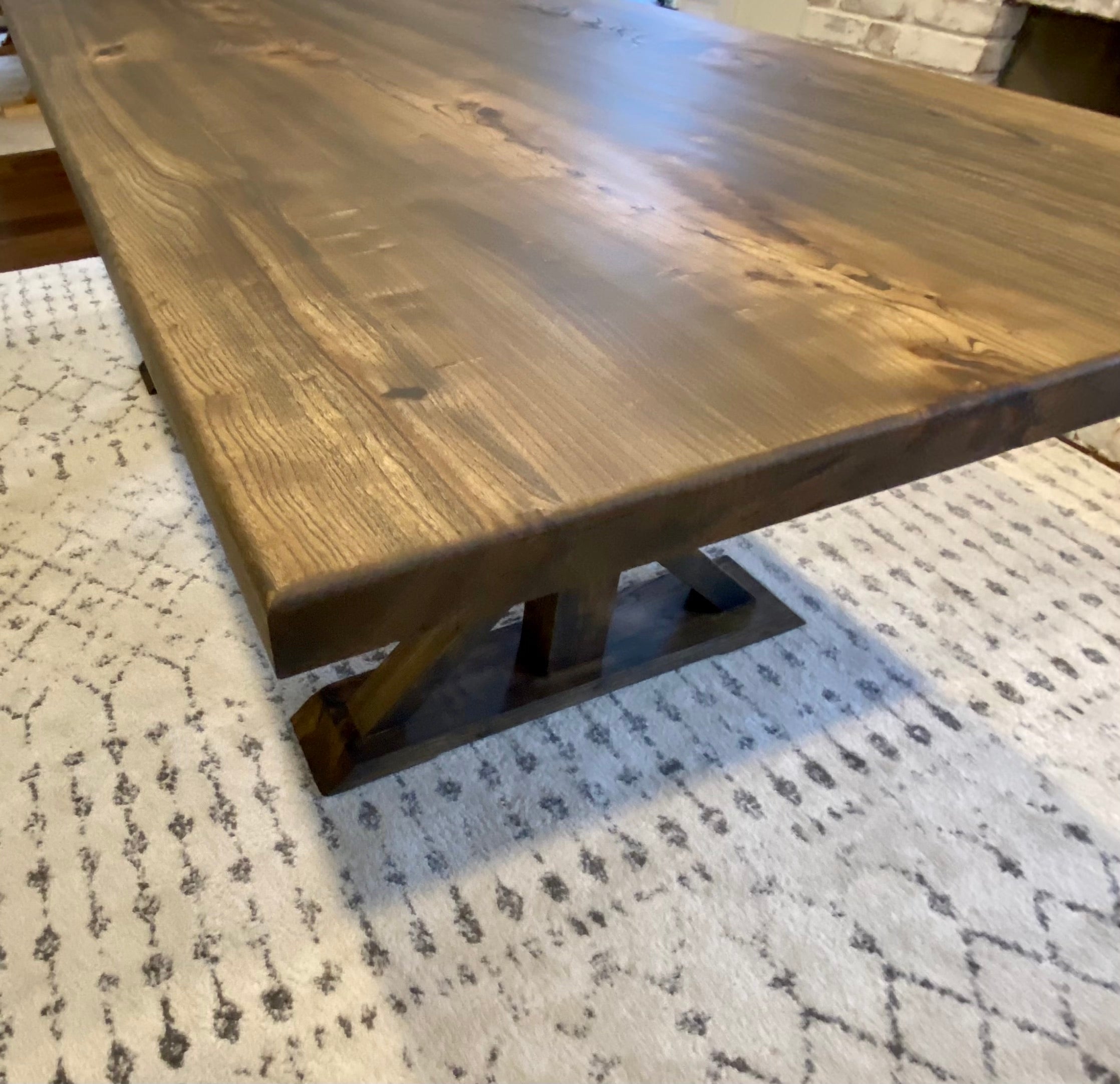 Solid Elm Dining Table with Trestle Legs