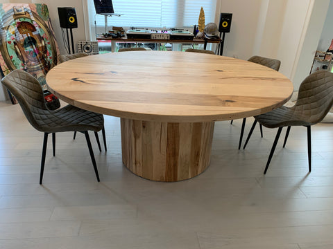 Solid Hardwood Round Table with a Barrel Base