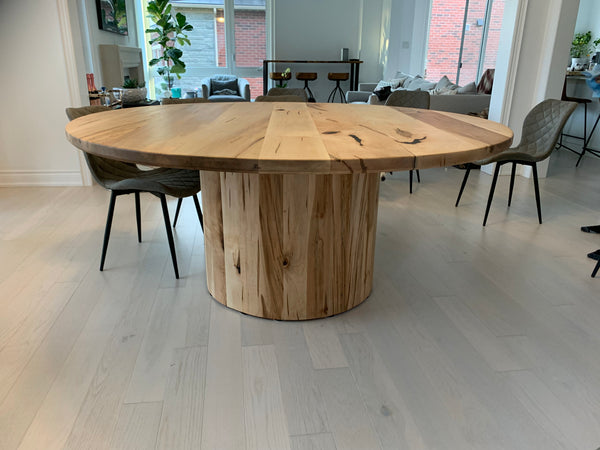 Solid Hardwood Round Table with a Barrel Base