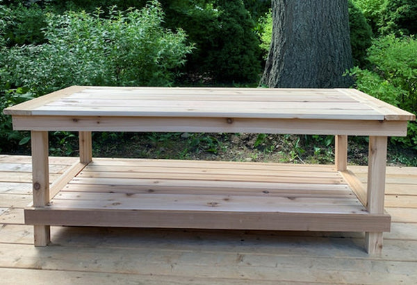 Outdoor Cedar Coffee Table on Garden Deck
