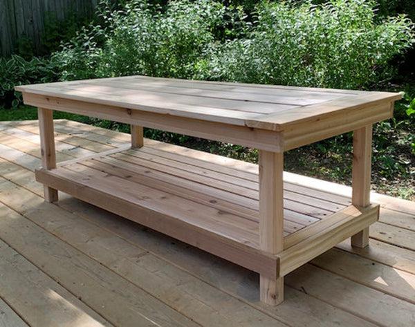 Outdoor Cedar Coffee Table on Garden Deck