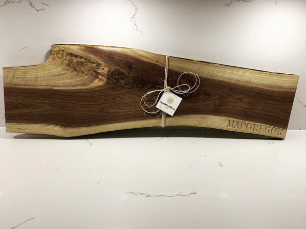 Black Walnut Charcuterie Board with tag, Engraving: Mcgregor