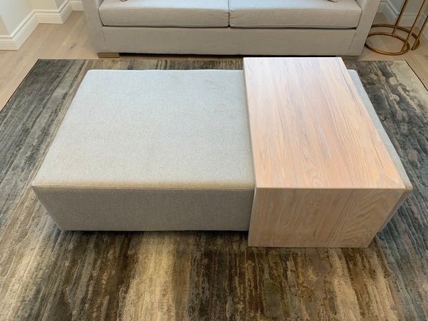 Ottoman with solid Oak coffee table to the left