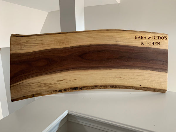 Black Walnut Charcuterie Board with tag, Engraving: Baba & Dedo's Kitchen